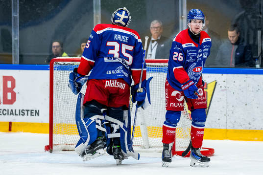 Oskarshamns målvakt Emil Kruse och Lukas Pilö deppar
