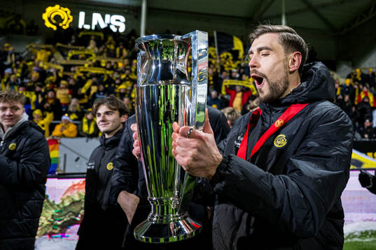 Nikita Haikin of Bodø/Glimt celebrates with the trophy