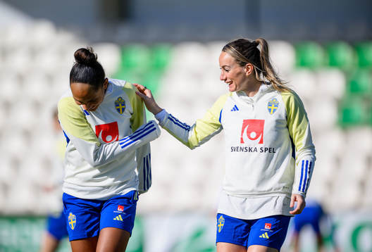 Madelen Janogy and Kosovare Asllani of Sweden of the