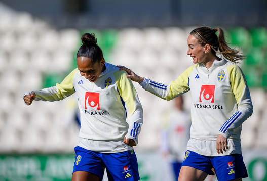 Madelen Janogy and Kosovare Asllani of Sweden of the