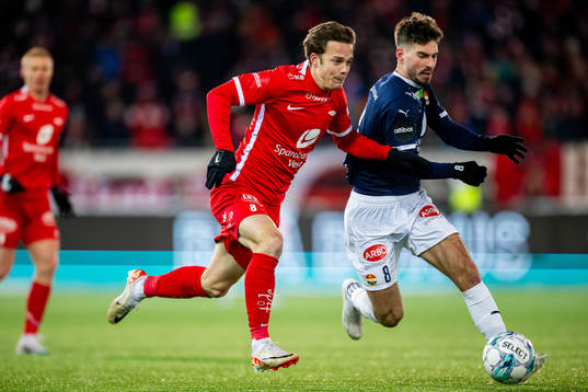 Felix Horn Myhre of Brann and Kreshnik Krasniqi of