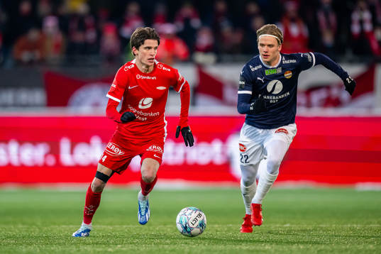 Ulrik Mathisen of Brann and Jonas Torrissen Therkelsen of