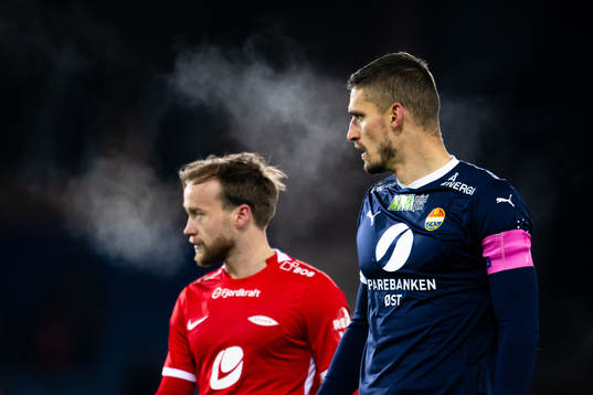 Bård Finne of Brann and Gustav Valsvik of Strømsgodset