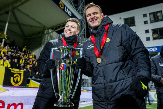 Fredrik Bjørkan and Marius Lode of Bodø/Glimt celebrates