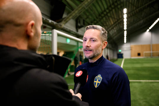 Head coach Axel Kjäll speaks to media