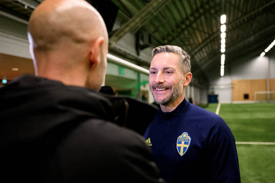 Head coach Axel Kjäll speaks to media