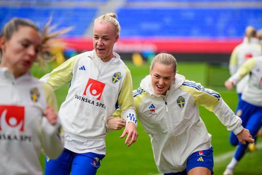 Caroline Seger and Magdalena Eriksson of Sweden of the