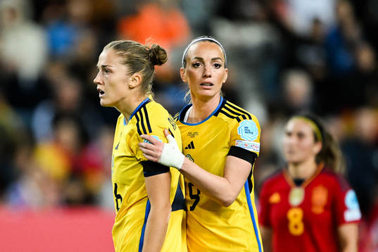 Filippa Angeldahl and Kosovare Asllani of Sweden