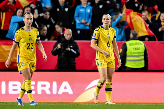 Julia Zigiotti Olme and Magdalena Eriksson of Sweden look