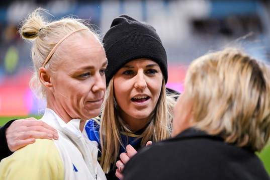 Caroline Seger and Olivia Schough of Sweden