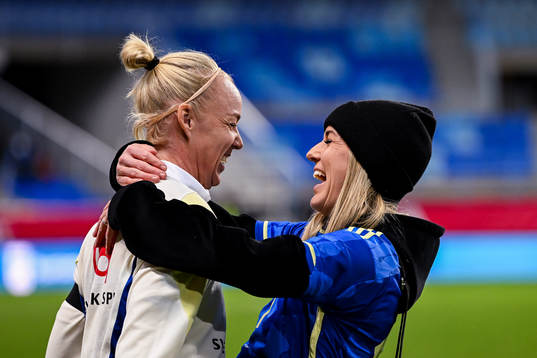 Caroline Seger and Olivia Schough of Sweden
