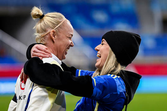 Caroline Seger and Olivia Schough of Sweden