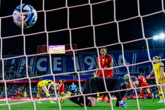 goalkeeper Jennifer Falk of Sweden looks dejected