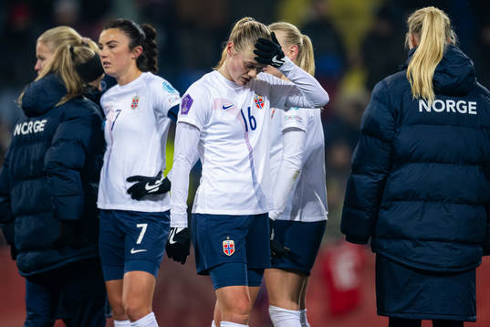 Mathilde Harviken of Norway looks dejected