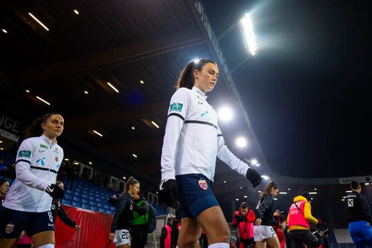 Ingrid Syrstad Engen of Norway enters the pitch