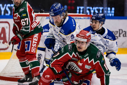 Leksands IFs Anton Lindholm och Frölunda HCs Erik Borg
