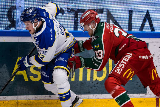 Leksands IFs Kalle Östman och Frölunda HCs Linus Högberg