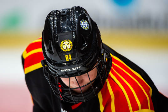 Brynäs Anna Meixner med klistermärken tillägnade Sanni