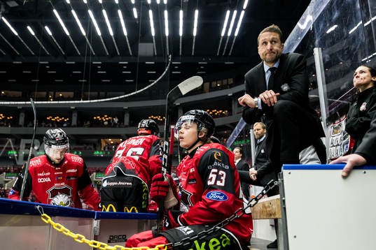 Malmö Redhawks Albert Sjöberg och tränare Tomas Kollar
