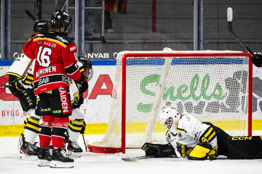Luleås Petra Nieminen jublar och AIKs målvakt Elinah