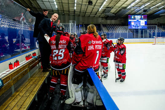 Malmö Redhawks tränare Henrik Palm med spelarna