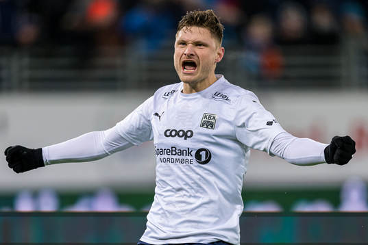 Benjamin Stokke of Kristiansund celebrates
