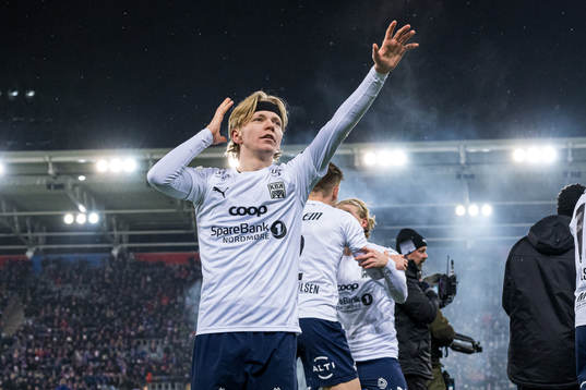 Heine Gikling Bruseth of Kristiansund celebrates promotion