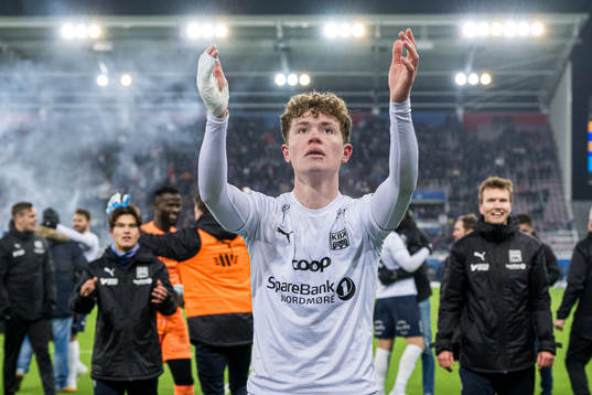 Max Normann Williamsen of Kristiansund celebrates promotion