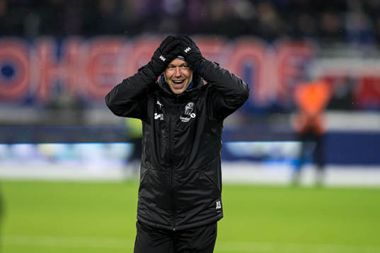 Amund Skiri, head coach of Kristiansund, celebrates