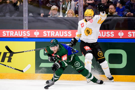 Joel Kellman of Färjestad and Max Lindholm of Skellefteå