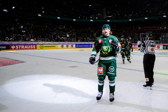 Linus Johansson of Färjestad celebrates