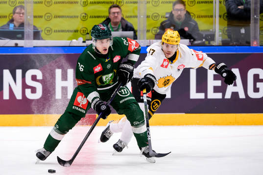 Joel Nyström of Färjestad and Pär Lindholm of Skellefteå