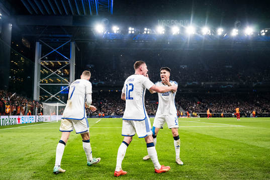 Lukas Lerager of FC Copenhagen celebrates with Kevin Diks