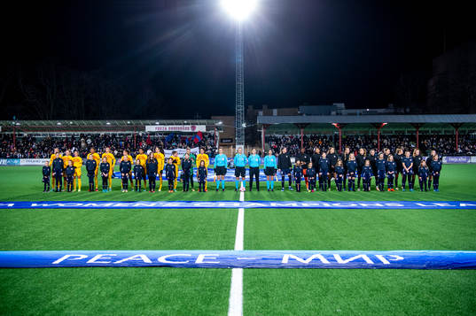 The teams line up head of the UEFA Women's Champions League