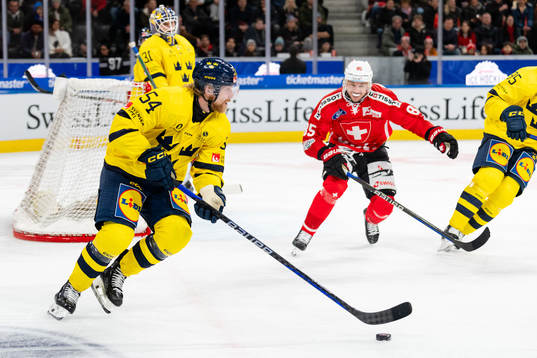 Anton Lindholm of Sweden in the ice hockey game between