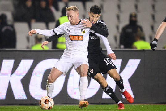Mikkel Rygaard Jensen of Häcken and Abdellah Zoubir of