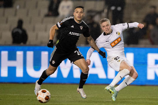 Matheus Silva of Qarabag and Tomas Olai Totland of Häcken