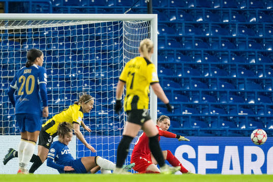 Aivi Luik and goalkeeper Jennifer Falk of Häcken against