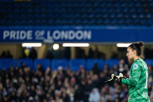 Goalkeeper Zecira Musovic of Chelsea reacts