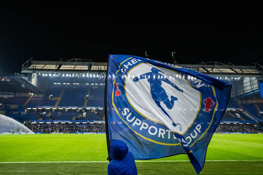 A flag of Chelsea is seen at half time