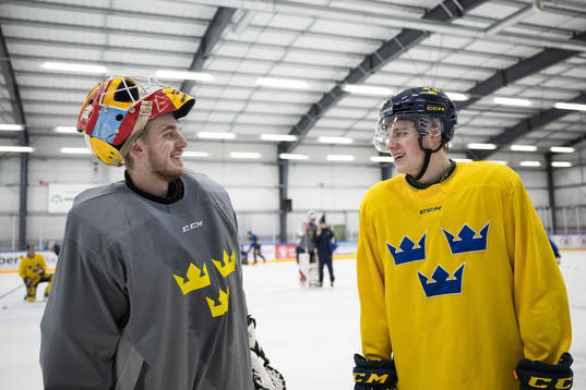 Goaltender Hugo Hävelid and Mattias Hävelid of the