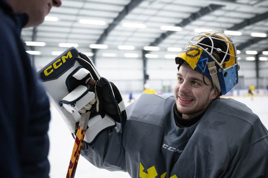 Goaltender Hugo Hävelid of the Swedish under-20 national