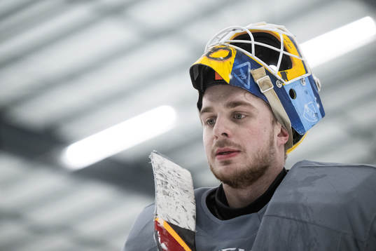 Goaltender Hugo Hävelid of the Swedish under-20 national