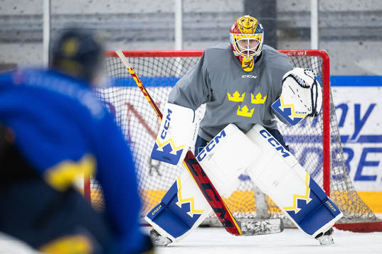 Goaltender Hugo Hävelid of the Swedish under-20 national