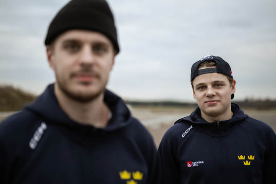 Goaltender Hugo Hävelid and Mattias Hävelid of the
