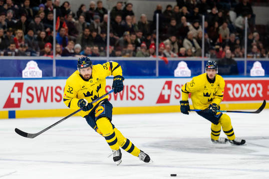 Lukas Bengtsson of Sweden in the ice hockey game between