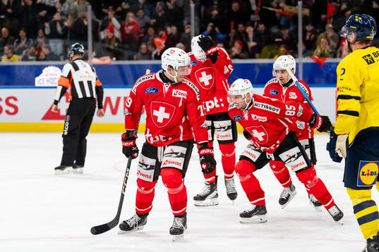 Sven Andrighetto of Switzerland celebrates the 1-2 goal in