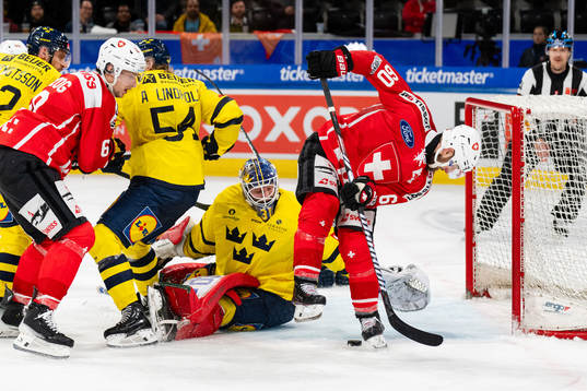 Goaltender Lars Johansson of Sweden in the ice hockey game