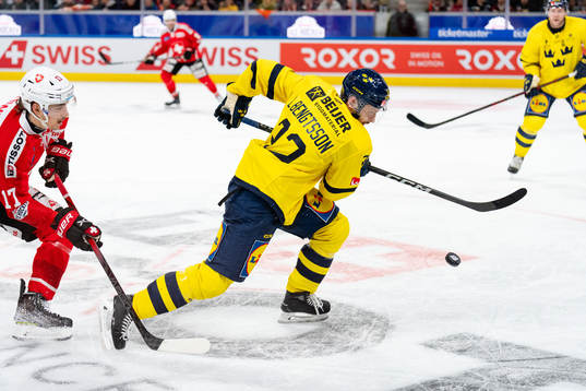 Lukas Bengtsson of Sweden in the ice hockey game between