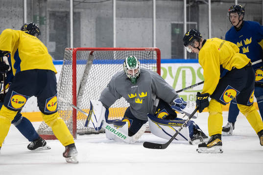 Goaltender Melker Thelin of the Swedish under-20 national